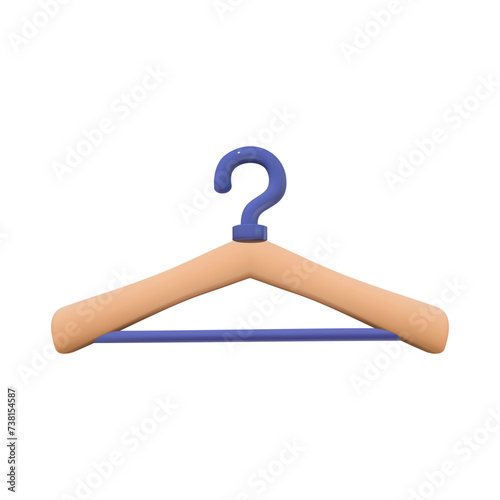 3D Minimalist Wooden Clothes Hanger on White Background.