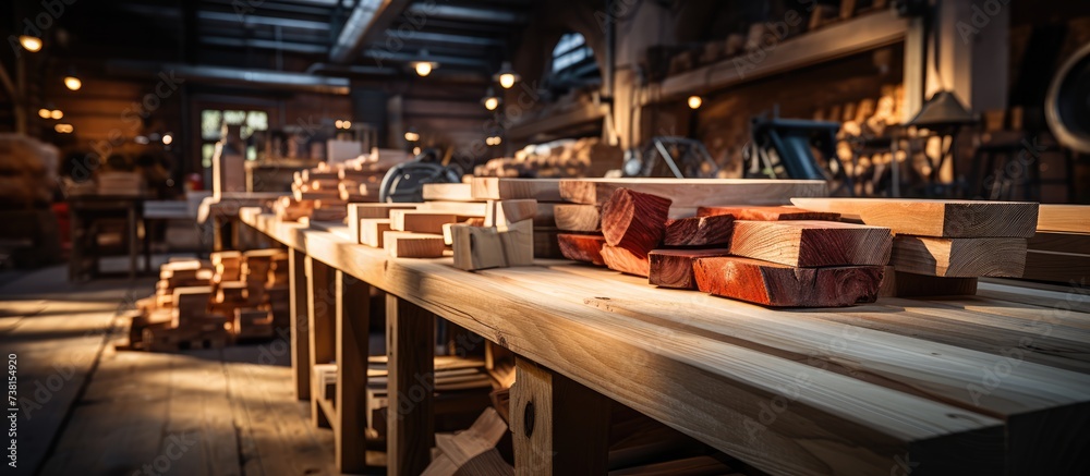 Wooden planks in modern wood shop Wooden planks in modern wood shop