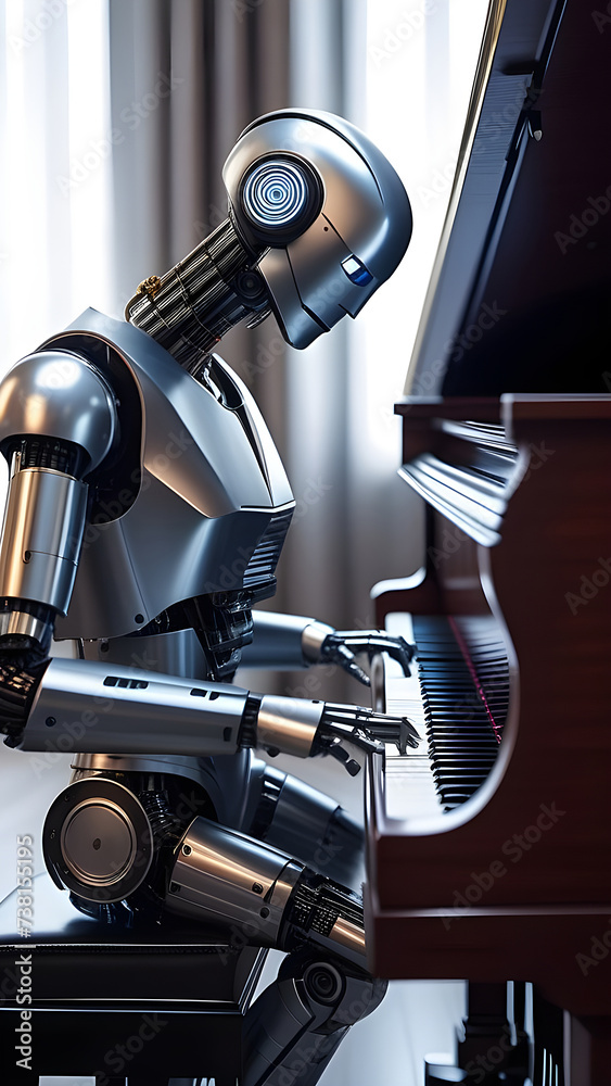 Obraz premium The robot plays the piano.