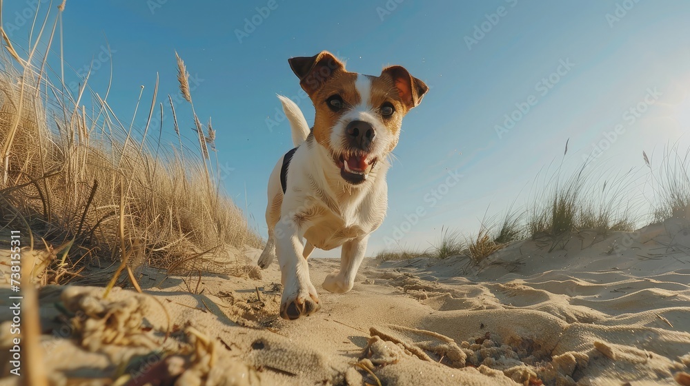 Jack Russel Parson Dog Run Toward The Camera Low Angle High Speed Shot Jack Russel Parson Dog Run Toward The Camera Low Angle High Speed Shot