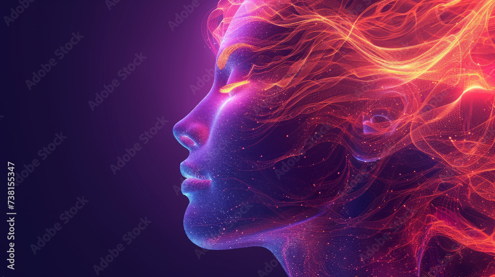 Abstract human head with various colors depicting abstract forms, in the style of light magenta Abstract human head with various colors depicting abstract forms, in the style of light magenta