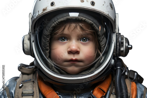 Young Child Wearing a Space Suit and Helmet. A young child wearing a space suit and helmet, exploring their imagination as an astronaut.