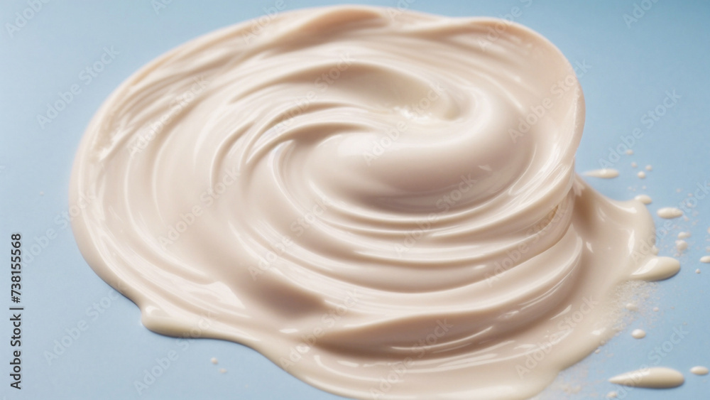 Texture of a cosmetic product isolated on a blue  pastel background. Macro frame of cosmetic product texture.Natural cosmetics for branding layout concept.Macro .Illlustration.Generative AI
