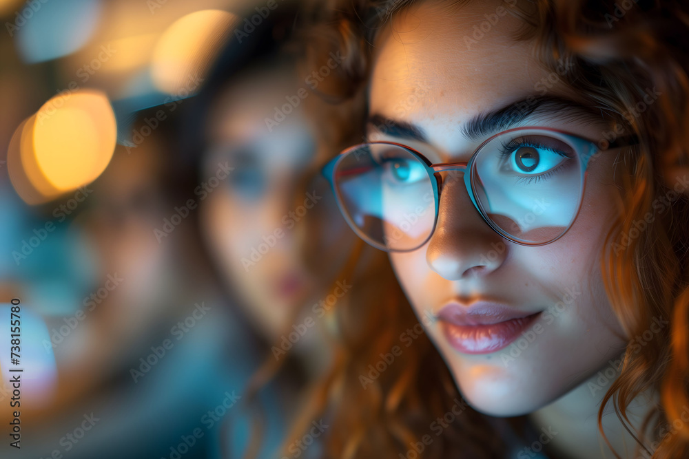 Girl in Glasses Absorbed in Laptop Screen Girl in Glasses Absorbed in Laptop Screen