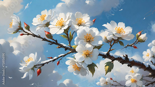 Blossoming branches with blue sky background