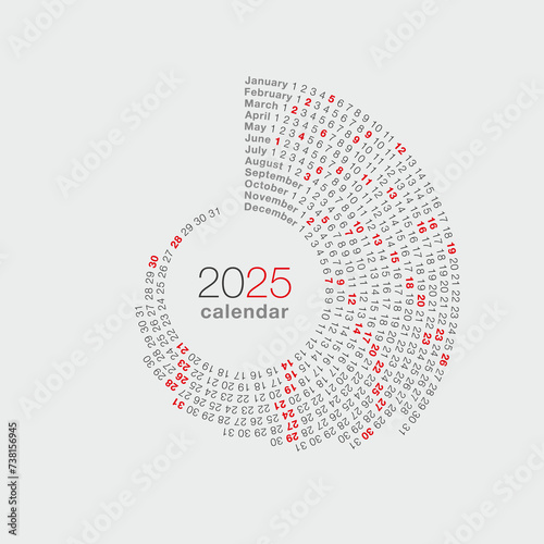 Round calendar 2025 on a white background. Vector illustration	 photo