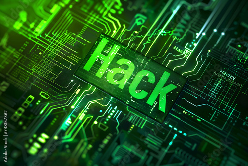 Word “Hack” on digital green wallpaper, Stealing personal information and distortion of information online