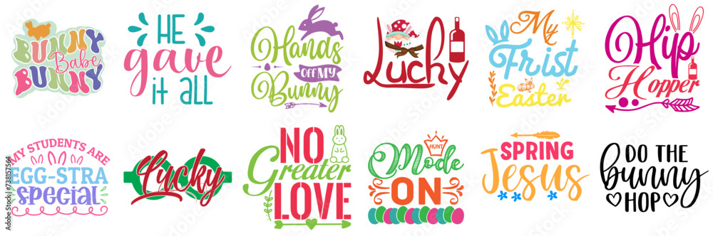 Fototapeta premium Colourful Easter Quotes Bundle Vector Illustration for Infographic, Presentation, Postcard