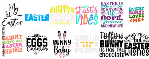 Cute Easter Day Typographic Emblems Set Vector Illustration for Decal, Printing Press, Advertisement
