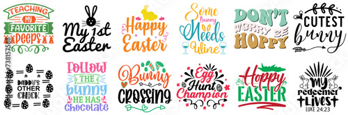 Decorative Easter Sunday Typography Bundle Vector Illustration for Sticker, Banner, Flyer