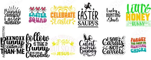 Vibrant Easter Trendy Retro Style Illustration Set Vector Illustration for Printing Press, Decal, Poster