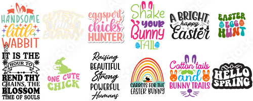 Colourful Easter and Spring Calligraphic Lettering Bundle Vector Illustration for Social Media Post, Presentation, Decal