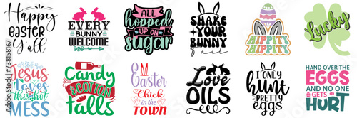 Cute Easter Sunday Trendy Retro Style Illustration Set Vector Illustration for Packaging, Mug Design, Printing Press
