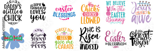 Simple Easter Day Typographic Emblems Bundle Vector Illustration for Printable, Greeting Card, Gift Card