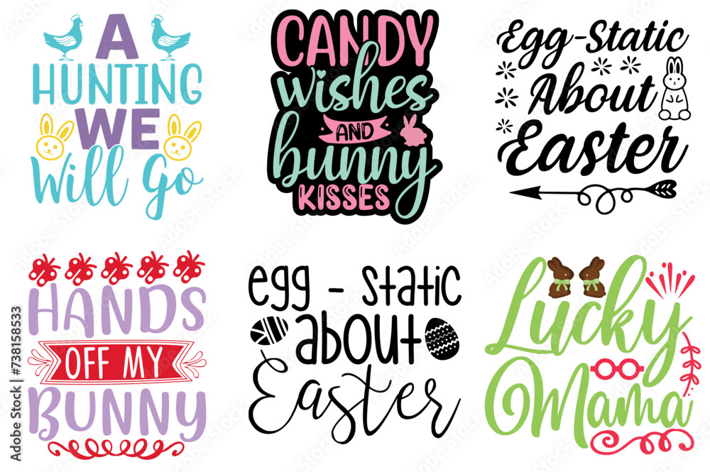Colourful Easter Hand Lettering Bundle Vector Illustration for Advertising, Presentation, Sticker