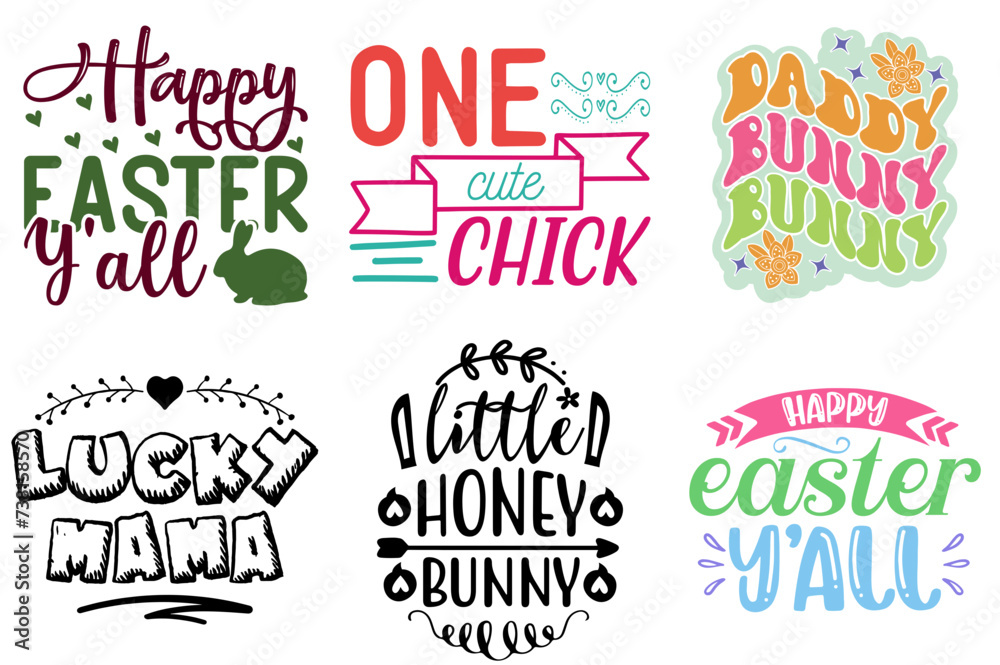 Vibrant Easter and Holiday Calligraphic Lettering Bundle Vector Illustration for Flyer, Postcard, Bookmark