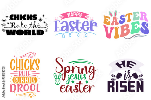 Simple Easter and Spring Typographic Emblems Set Vector Illustration for Sticker, Book Cover, Stationery