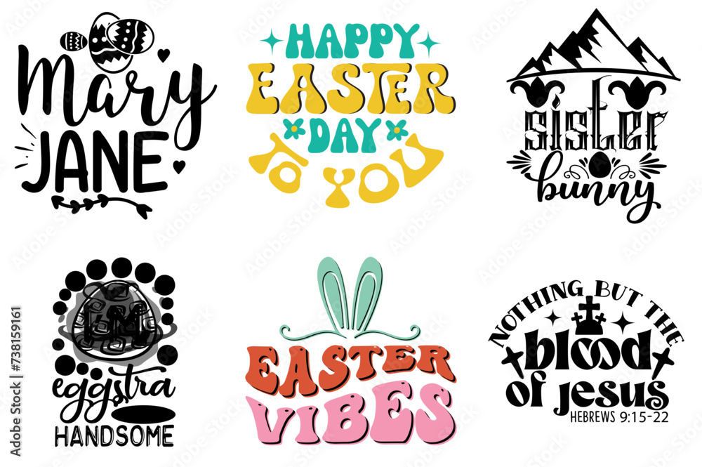 Fototapeta premium Modern Easter Sunday Invitation Bundle Vector Illustration for Printing Press, Bookmark, Wrapping Paper