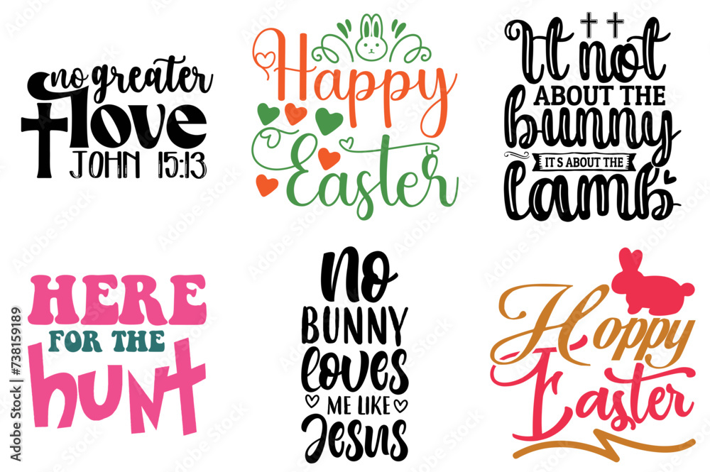 Cute Easter Trendy Retro Style Illustration Bundle Vector Illustration for Bookmark, Label, Motion Graphics