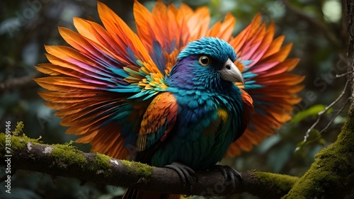 rainbow lorikeet on a tree. A bird of extraordinary beauty and alien design perche. Beutyful rainbow parrot. Ai ganerated image.