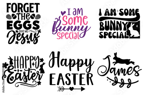 Colourful Easter Day Trendy Retro Style Illustration Set Vector Illustration for Label, Gift Card, Bookmark