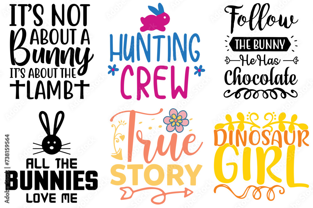 Naklejka premium Decorative Easter Day Phrase Bundle Vector Illustration for Stationery, Holiday Cards, Decal