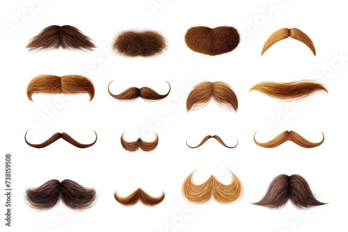 Assortment of Different Types of Mustaches. This photo showcases a variety of distinctive mustache styles, each highlighting a unique and diverse range of facial hair designs. photo