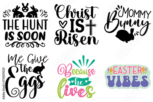 Colourful Easter Typographic Emblems Set Vector Illustration for Stationery, T-Shirt Design, Label