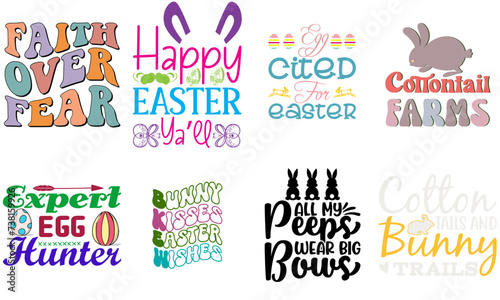 Decorative Easter Hand Lettering Set Vector Illustration for Icon, Poster, Greeting Card