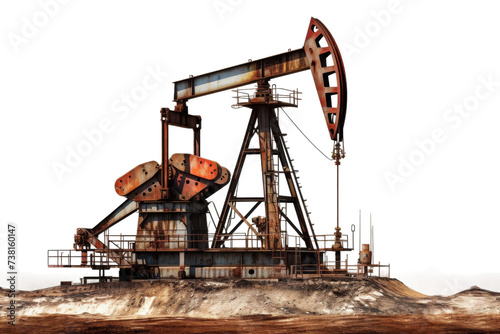 Oil Pump Sitting on Top of a Hill. An oil pump sits on top of a hill, extracting petroleum from the ground.