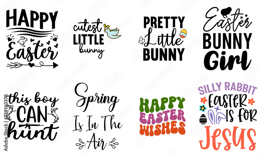 Fototapeta premium Decorative Easter and Spring Typography Bundle Vector Illustration for Holiday Cards, Sticker, Flyer