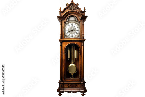 Grandfather Clock. A photograph showcasing a classic grandfather clock displayed against a clean and neutral Transparent background.