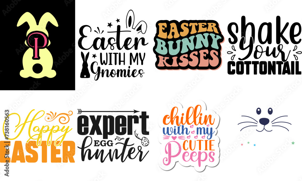 Decorative Easter and Spring Inscription Set Vector Illustration for T-Shirt Design, Book Cover, Icon