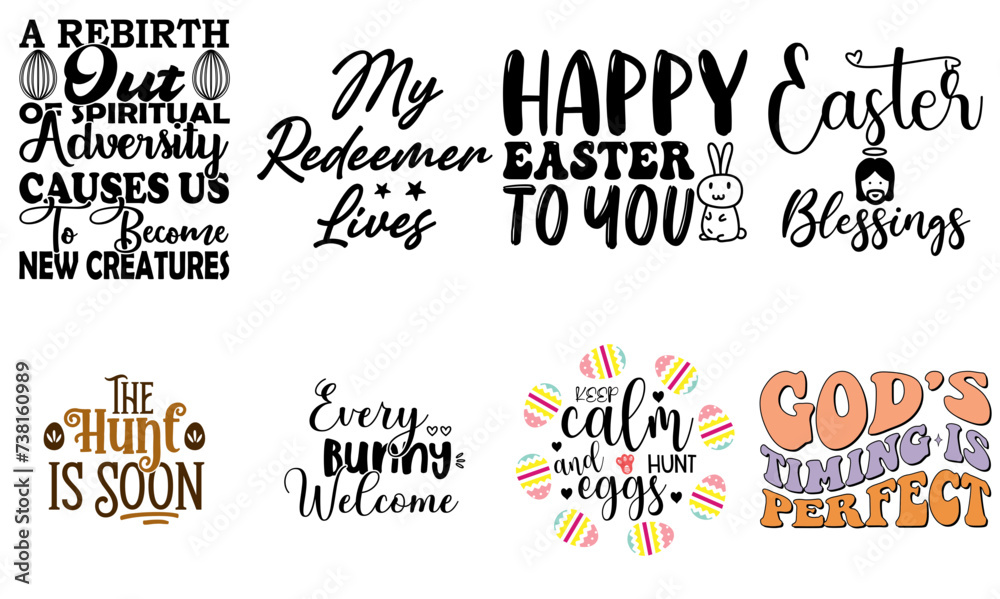 Elegant Easter Day Typographic Emblems Set Vector Illustration for Printable, Wrapping Paper, Poster