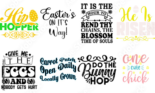 Colourful Easter Sunday Calligraphic Lettering Bundle Vector Illustration for Label, Logo, Infographic