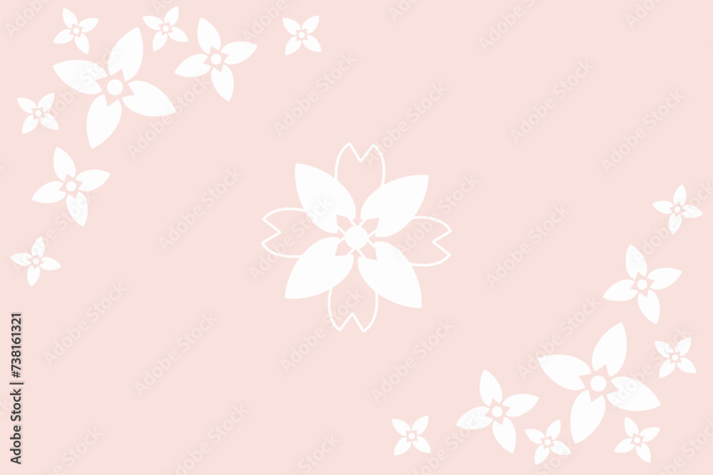 Light pink background with White flowers drawing,  beautiful simple greeting card template or Decorative frame, Illustration vector design