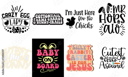 Colourful Easter and Spring Typographic Emblems Set Vector Illustration for Presentation, Packaging, Printing Press