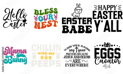 Colourful Easter Sunday Typography Bundle Vector Illustration for Sticker, Packaging, Banner