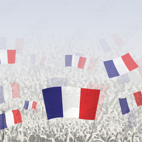 Crowd of people waving flag of France square graphic for social media and news.