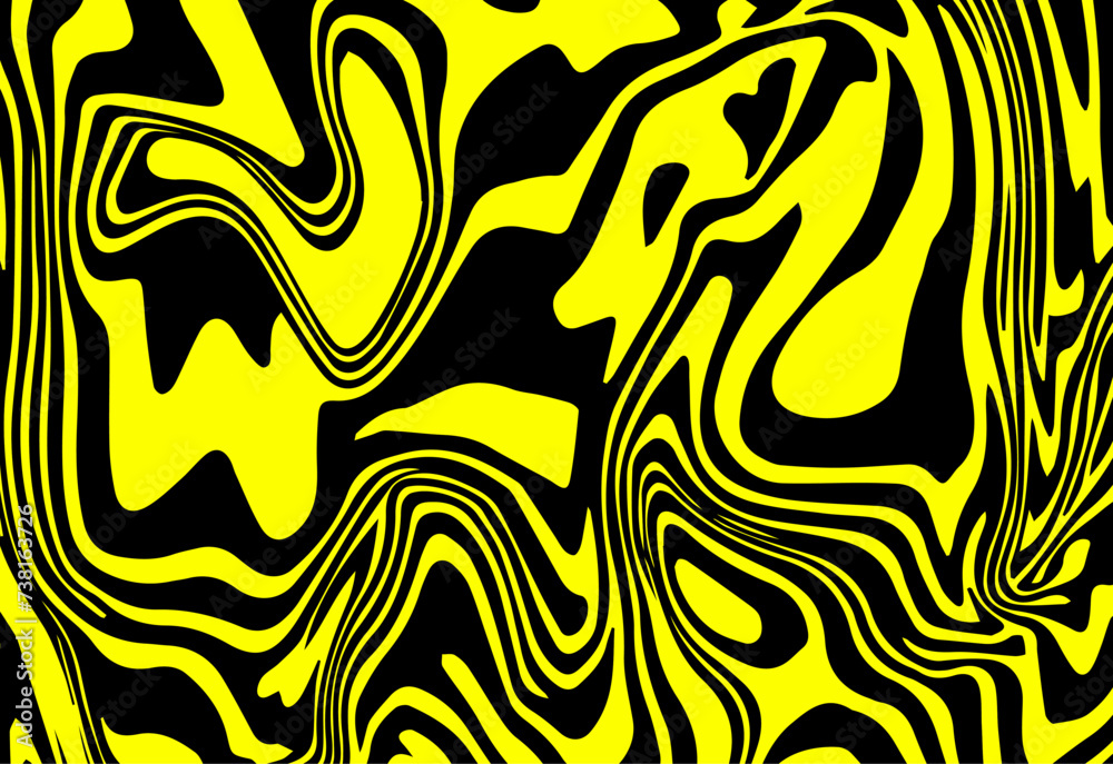 Abstract trippy yellow and black psychedelic background with melting and distorting lines. Creative trippy pattern.