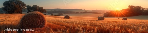 Beautiful landscape with hay bale photo