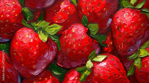 Bright Red Strawberries Artistic Pattern. Vibrant Oil Painting Palette Knife