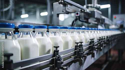  Milk in plastic bottles at factory photo