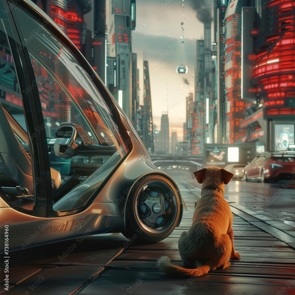 A unique artistic portrayal depicting a dog experiencing the ...