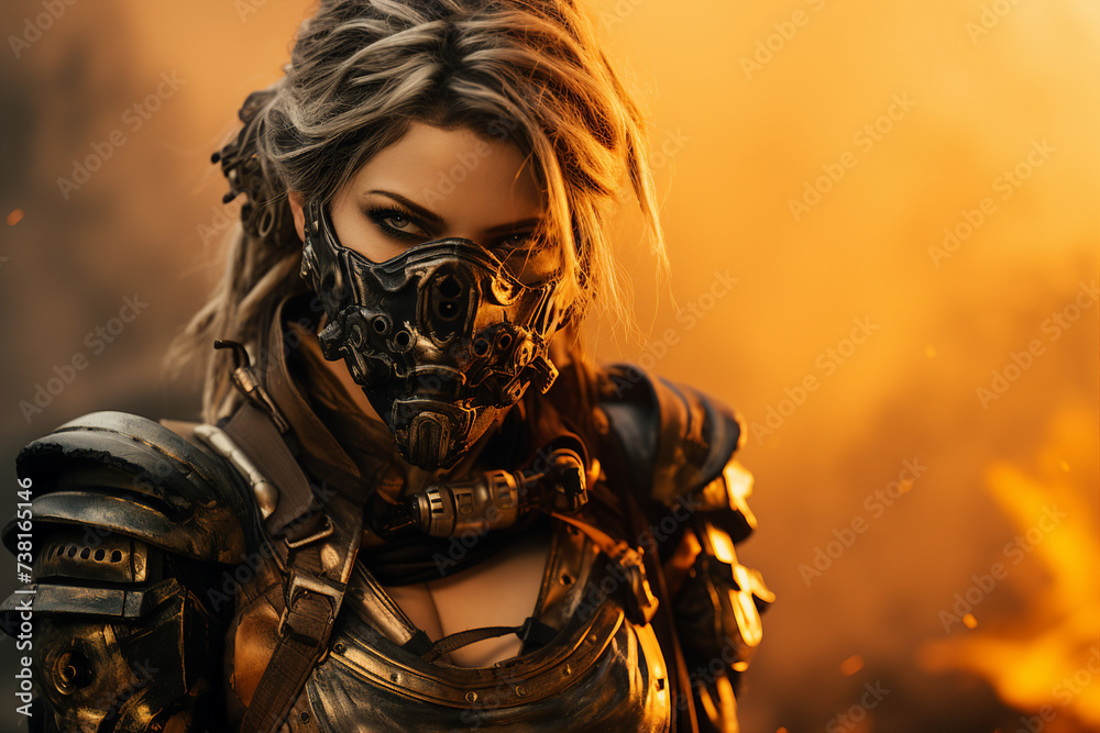 Digital generative ai collage of girl dressed evil murderer from western adventure movie on fan event Digital generative ai collage of girl dressed evil murderer from western adventure movie on fan event