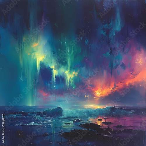 Mystic Aurora Over Ocean - Abstract Natural Phenomena Artwork