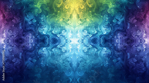 Seamless pattern: blue, green and purple designs in the style of alchemical symbolism photo