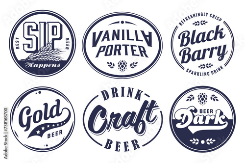 Beer Set of Retro Vintage Beer Badges and Labels for the Design of Brewed Beer in a Craft Brewery. Collection of Premium Quality Beer and Brewery Logos for Pubs and Bars