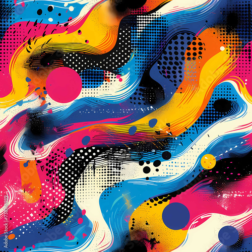 Vibrant Abstract Painting with Dynamic Swirls and Splatters
