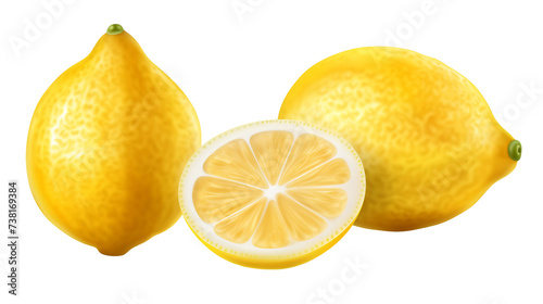Vibrant Fresh Lemons - Juicy Citrus Fruit Isolated on Transparent Background for Healthy Summer Recipes and Refreshing Food Photography